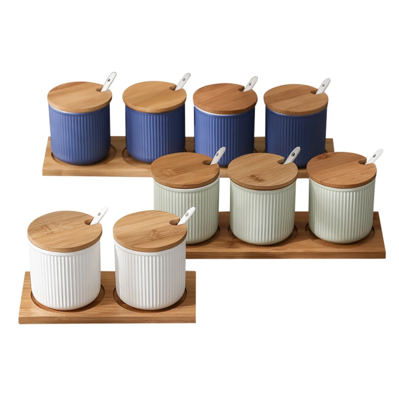 

Kitchen products seasoning pot set Household ceramic seasoning pot salt pot stripe combination set