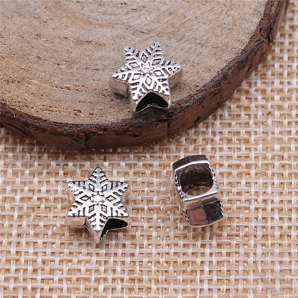 

free shipping 50pcs 9x9x6mm antique silver Snowflake beads charms diy retro jewelry fit Earring keychain hair card pendant
