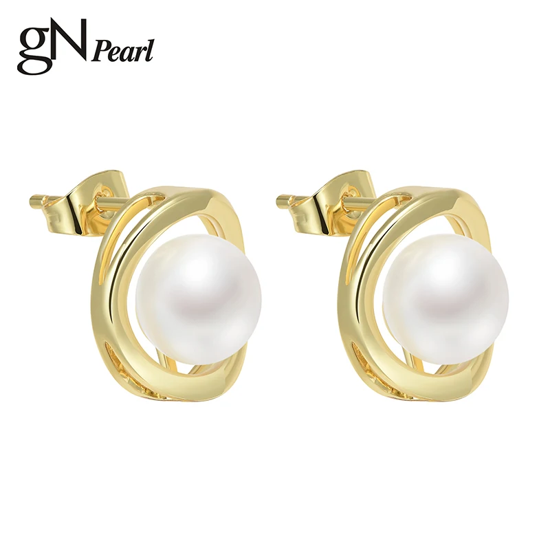

gN Pearl Genuien 8-9mm White Freshwater Pearl Stud Earrings gNPearl Fine Jewelry for Women Gift