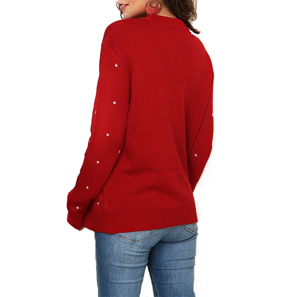 Свитер с длинным рукавом круглым вырезом и мультяшными пингвинами | Женская