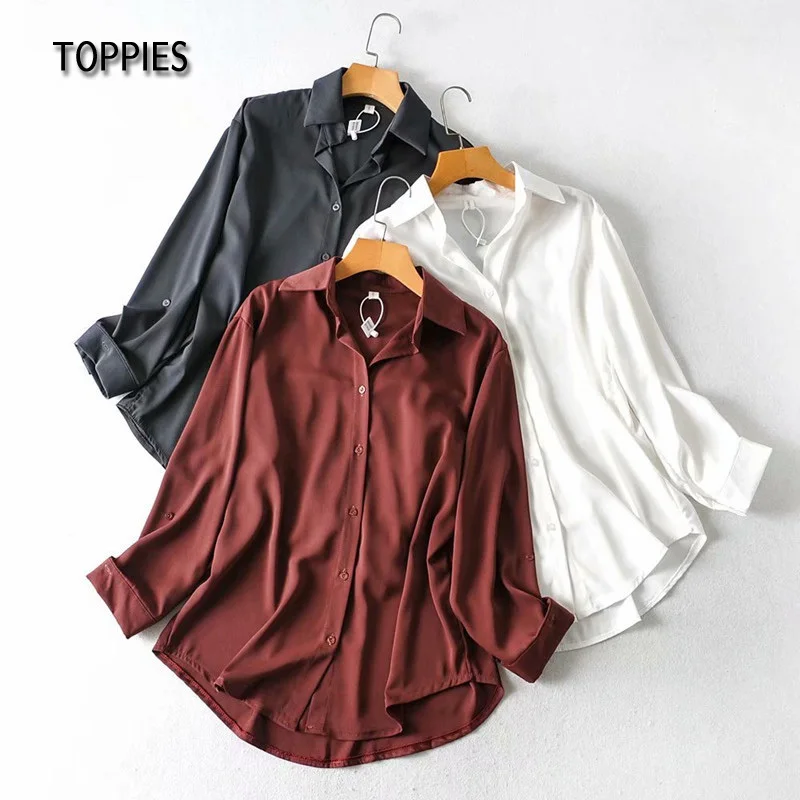 

Женская рубашка из тенсела Toppies, белая шикарная рубашка в стиле Харадзюку с отложным воротником и асимметричным подолом, осень 2021