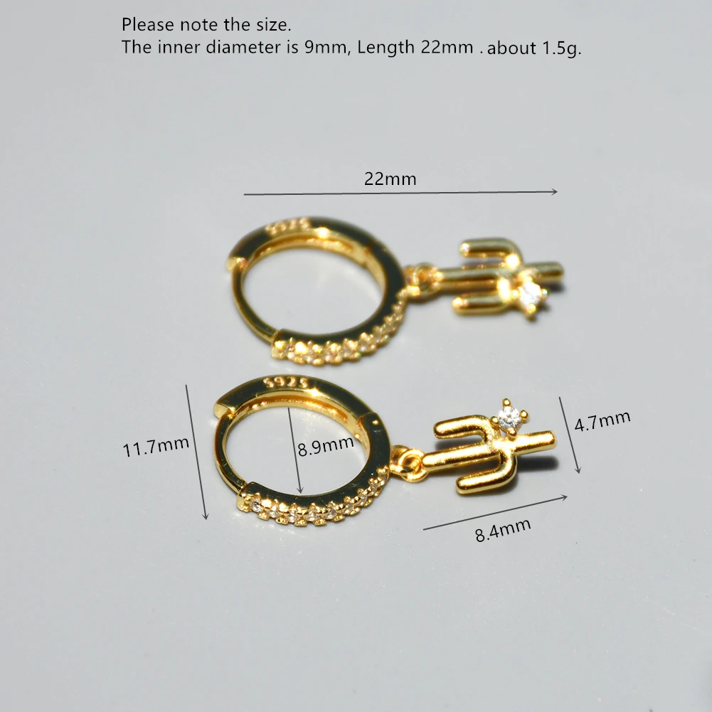 Серьги из стерлингового серебра 925 пробы модные милые кактус короткие Висячие
