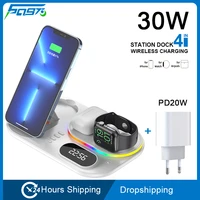 6097 Wireless Charger 30W For iPhone Charging Station Fast Time Dispay Dock Station For Apple Watch AirPods Pro