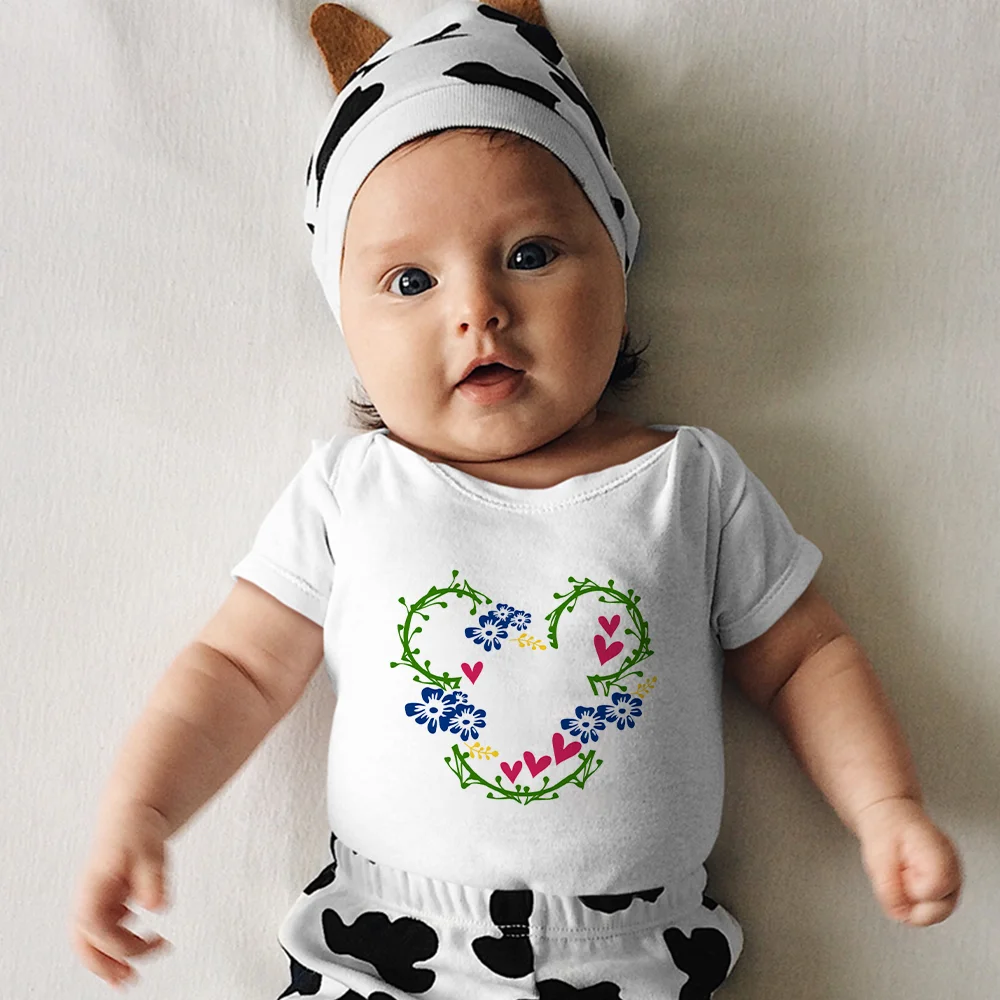 

Summer New Products Baby Girl Boy Onesie 0-24M Disney Series Kawaii Mickey Mouse Pattern White Toddler Clothes Harajuku Outdoor