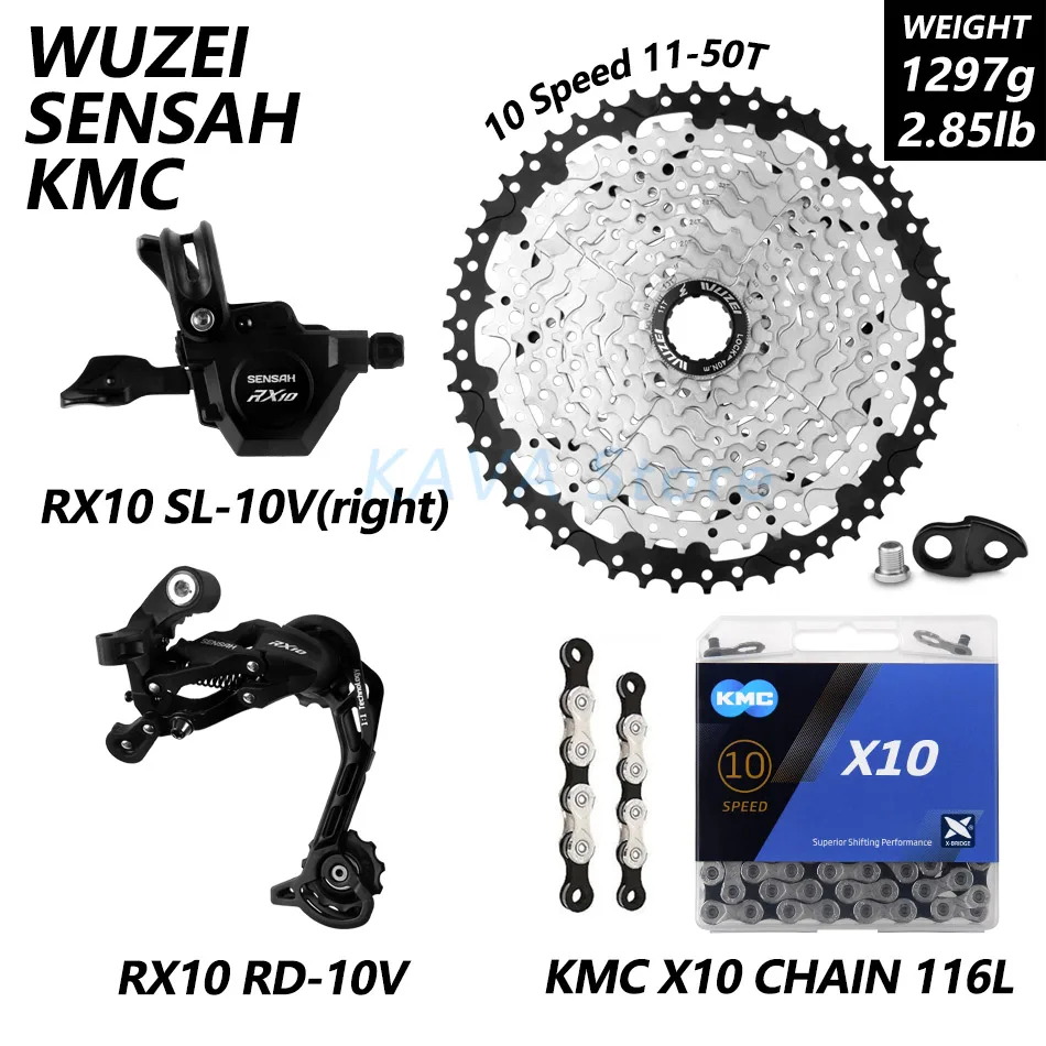 RX10 KMC WUZEI 50T SENSAH RX10 1X10 Скорость M6000 горы mtb велосипеда велосипедные переключатели 11-42/46/50T маховик KMC X10 цепи GXP 104BCD шатун со звездочкой - Цвет: RX10 KMC WUZEI 50T