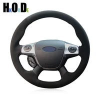 hand stitched diy black suede car steering wheel cover for ford focus 3 2014 2012 kuga escape 2016 2013 c max 2018 2011