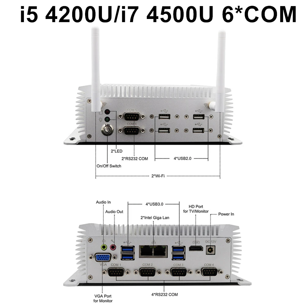 EGLOBAL безвентиляторный промышленный Мини ПК i7 4500U i5 Windows 10 Pro Linux PC 2 * Intel lan 6 RS232/485 HDMI