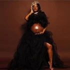 Элегантное Черное Платье для беременных женщин, фатиновое платье с высоким разрезом, стильное летнее платье на молнии