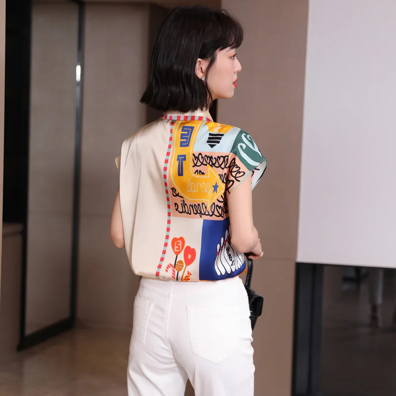 

Summer Fashion Silk Womens Tops and Blouses Satin Short Sleeve Top Women Plus Size XXXL Floral Women Shirts Blouses