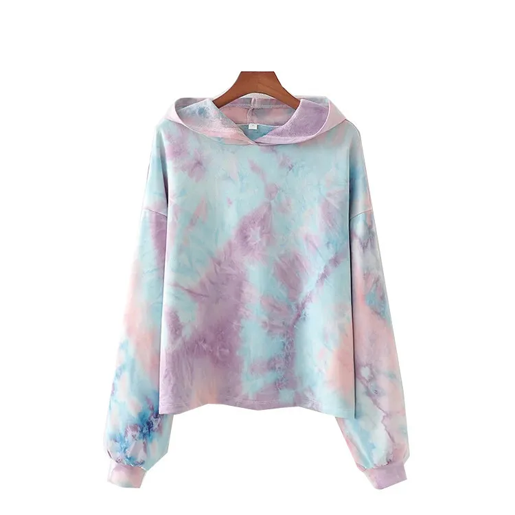 

Fashion Street Tie-dye Graffiti Pocket Hoodies Sweatshirts Women Girl Casual Long Sleeve Long Hooded Sweatshirt Top Blouse Hoody
