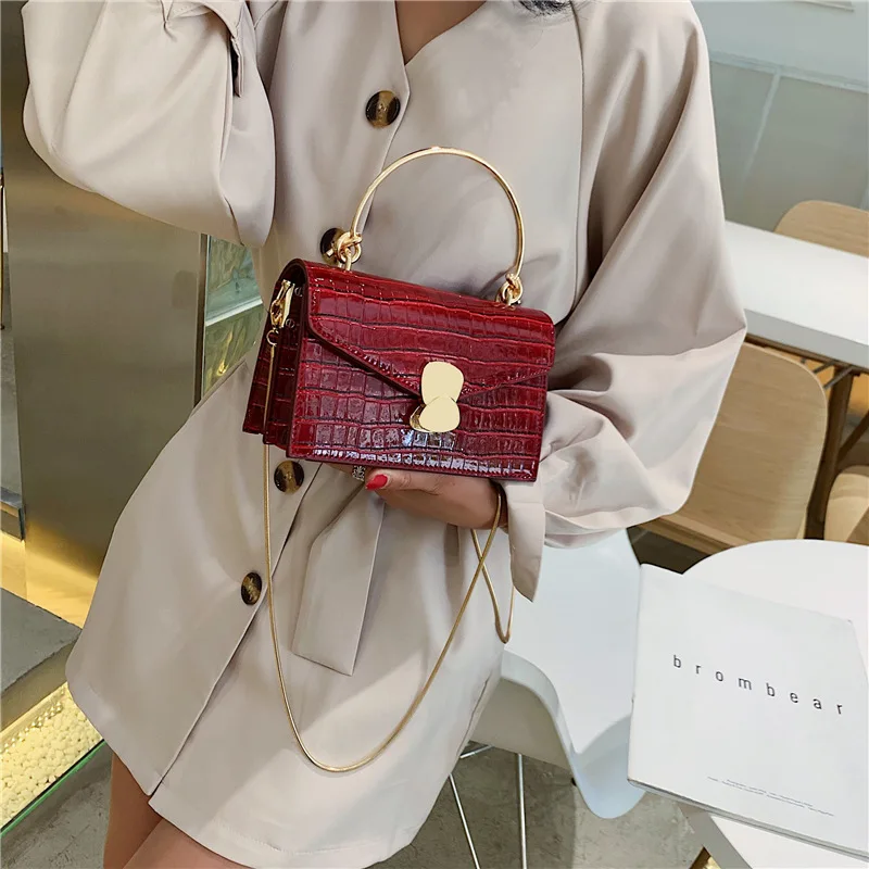

Stone Pattern PU Leather Crossbody Bags For Women 2021 Mini Shoulder Messenger Bag With Metal Handle Lady Travel Totes
