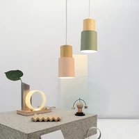 designer macaron wood pendant lamps nordic aluminum cylindrical hanging pendant lights for kitchen bar hotel home decor e27
