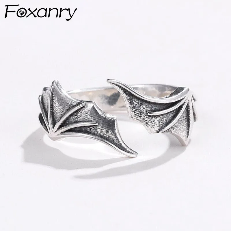 

Кольца FOXANRY из стерлингового серебра 925 пробы, Модные Винтажные креативные кольца в стиле INS в стиле хип-хоп, крылья летучая мышь, украшения и...