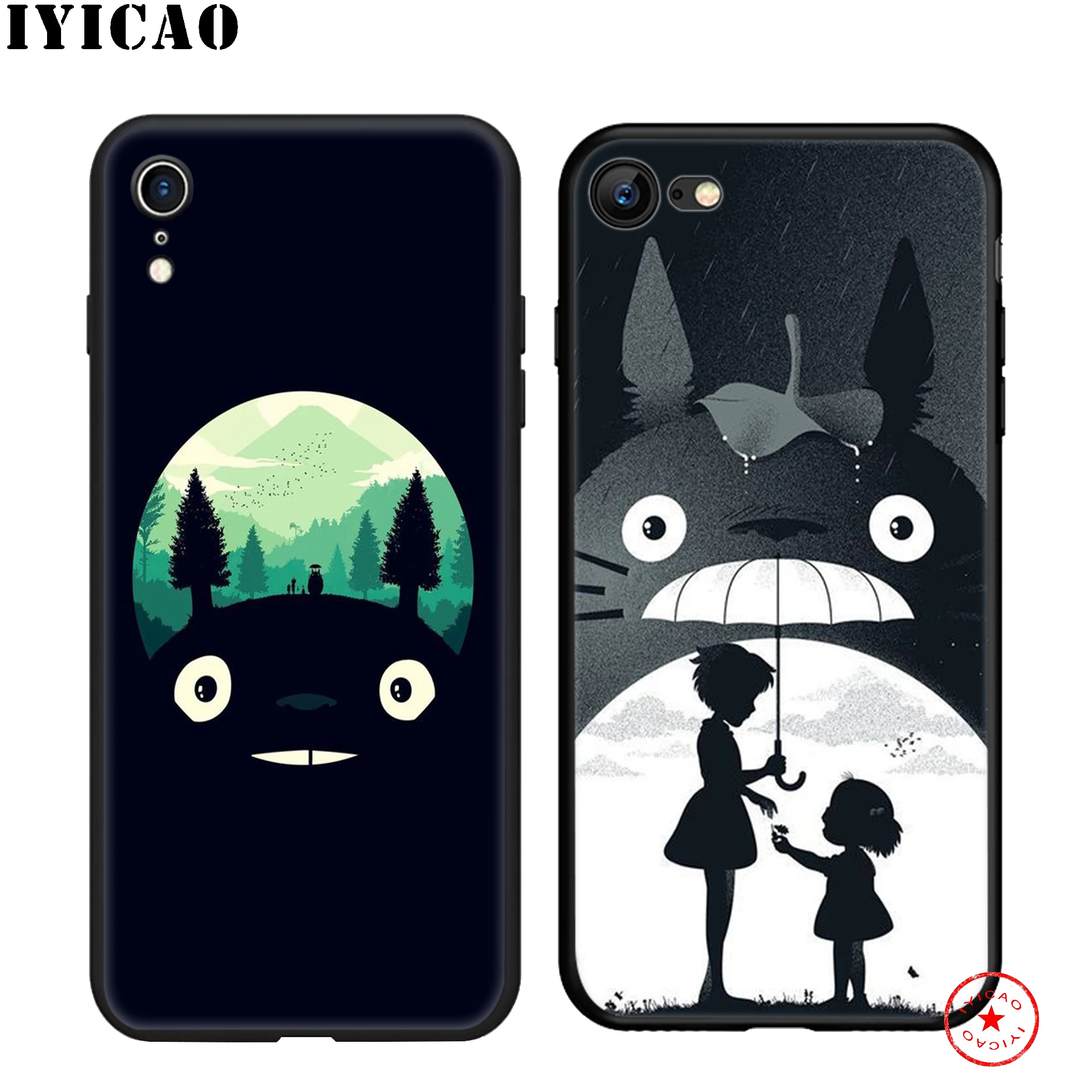IYICAO My Neighbor Totoro Soft Black Silicone Case for iPhone 11 Pro Xr Xs Max X or 10 8 7 6 6S Plus 5 5S SE |