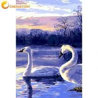 chenistory painting by numbers swan swim on river oil picture 60x75cm frame handmade unique gift acrylic paint drawing art craft