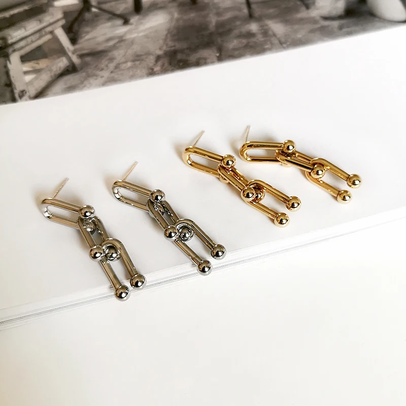 Женские Геометрические серьги Peri'sBox длинные висячие из латуни и золота с