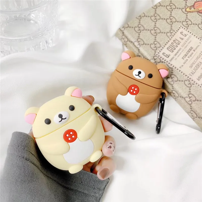 

3D Case for AirPods Cute Button bear Silicone Cover Bluetooth Earphone Protective Case for Airpods 2 with keychain Cartoon