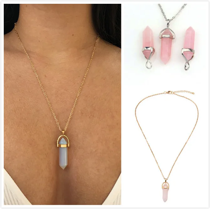 Новинка 2020 Кварцевые ожерелья с шестиугольной колонкой искусственное