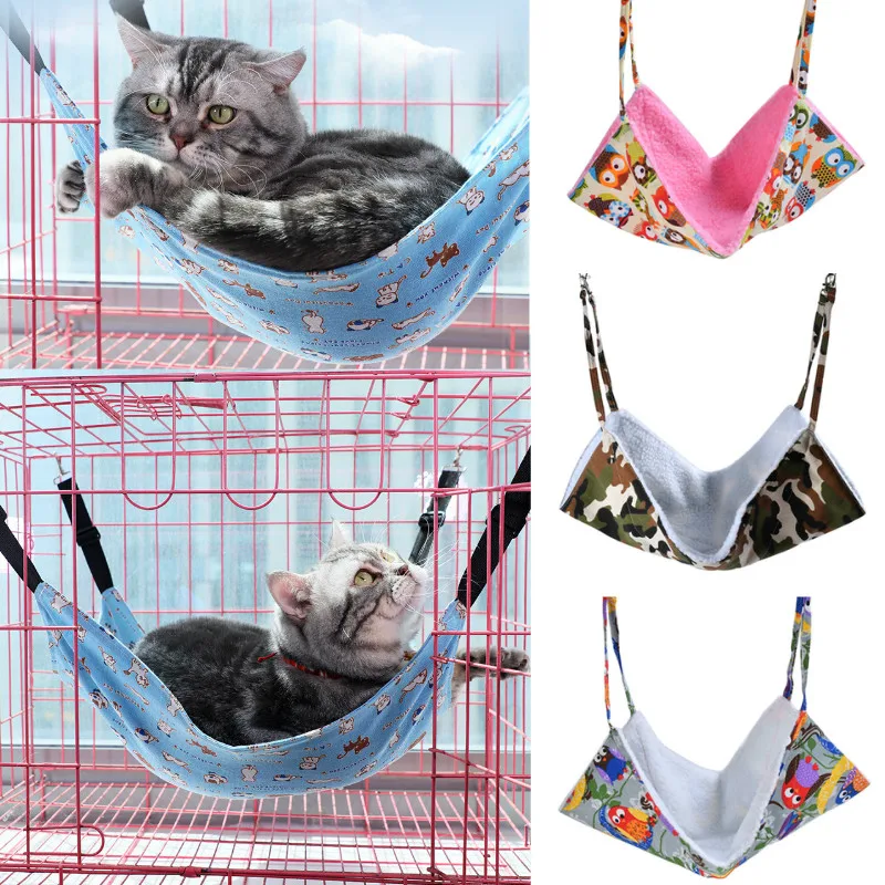 

Warm Flannel Hamster Chinchilla Embossed Owl Printed Hammock Guinea Pig Rabbit Hanging Bed Cage Accessories Pet Bird Hammock