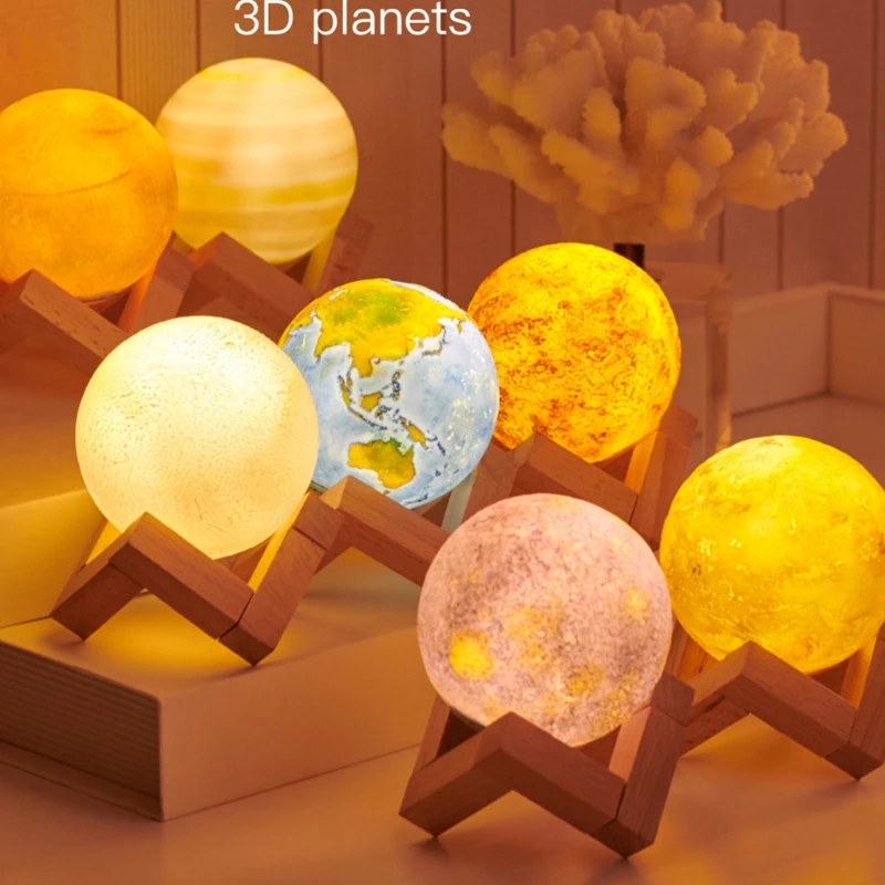 

8pcs light toys3D Print Eight Planets Lamp Night Light Touch Pat Moon light With 3Colors