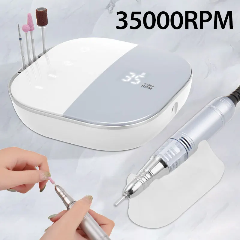 Аккумуляторный аппарат для маникюра 35000 об / мин портативный фрезер ногтей