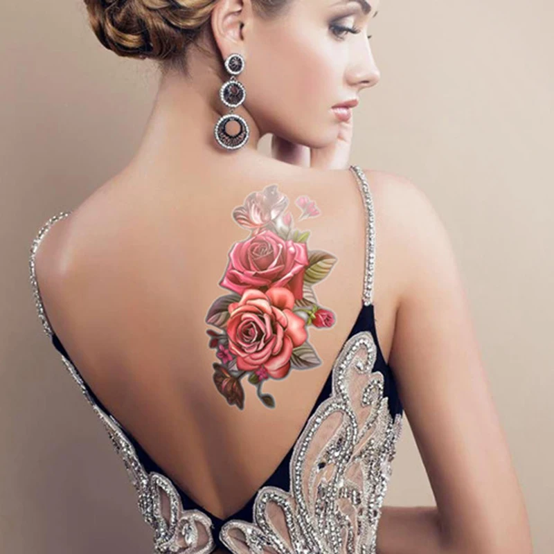 

Красивые временные татуировки-наклейки для макияжа, 1 шт., розы, цветы, татуировка на руку, плечо, водостойкие женские татуировки на тело с бо...