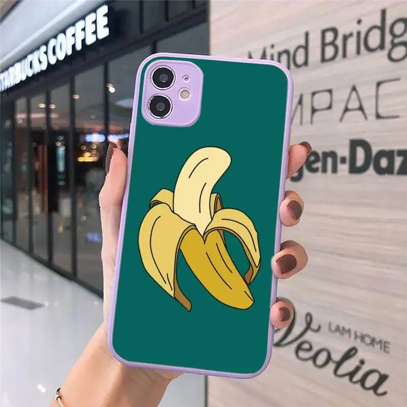 

Cartoon Cute Fruit Yellow Banana Phone Cases Matte transparent For Purple iPhone 12 Mini 11 Pro XR XS Max 7 8 Plus X Back Cover
