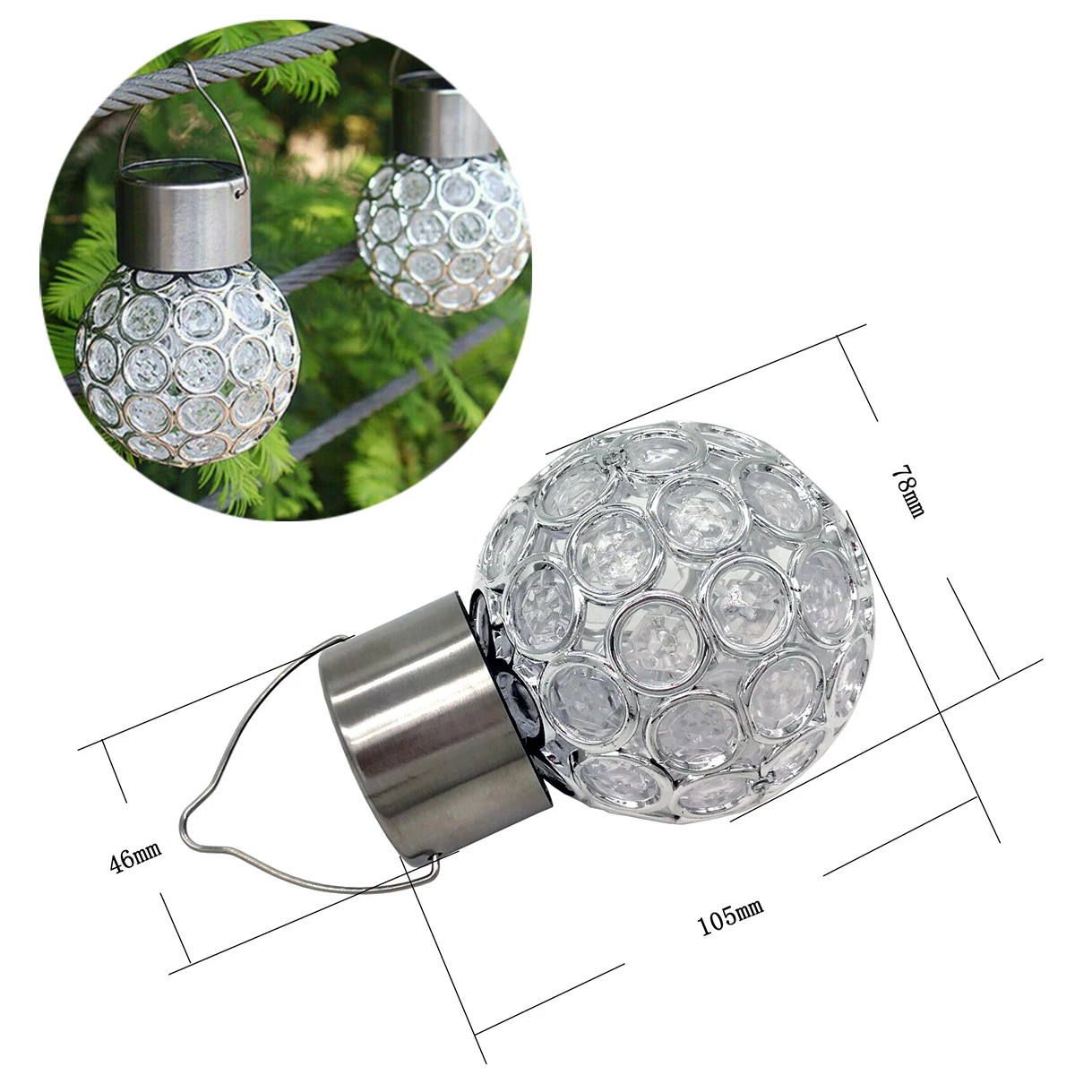 

Solar Powered Crystal Ball Light Lamp Outdoor Garden Decoration Hanging Lamp Built-In Light Sensor Solar Bulb IP44 Waterproof