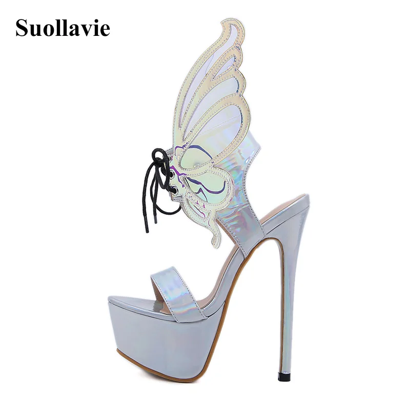 

Suollavie Novelty butterfly wings femmes sandales 6.5CM platform women sandals lace-up women shoes thin heel Gladiator sandals