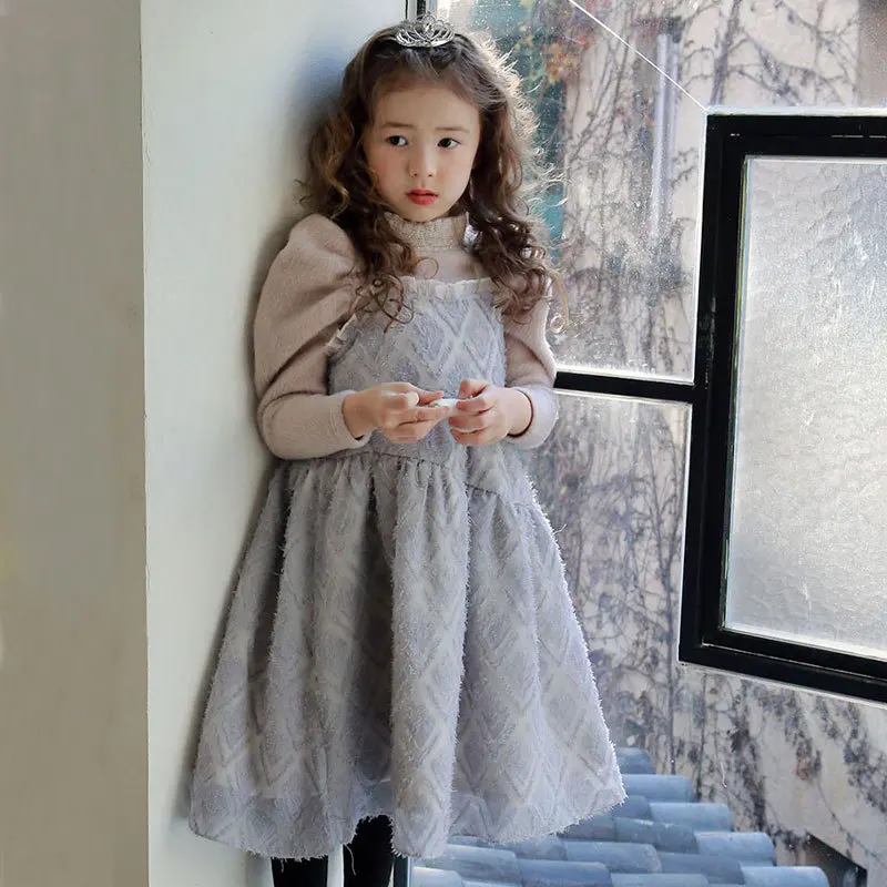 

In Stock2021 Autumn and Winter Princess Style Children Girl Mesh Fashion Strap Dress