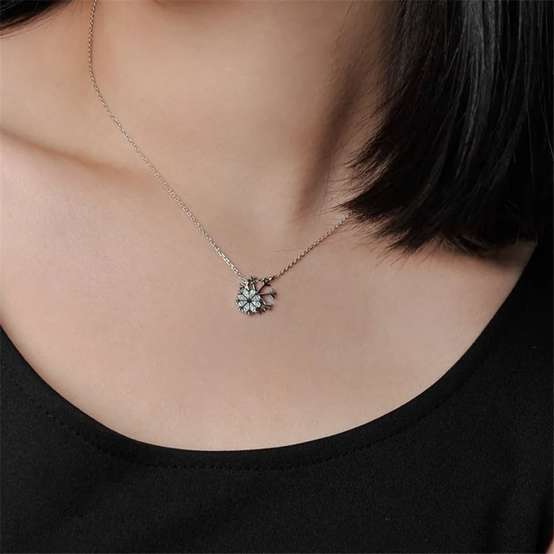 

New Arrival Lady Zircon Snowflake Pendant Necklace For Women Jewelry Hot Silver 925 Necklaces Female Choker Accessories Lady