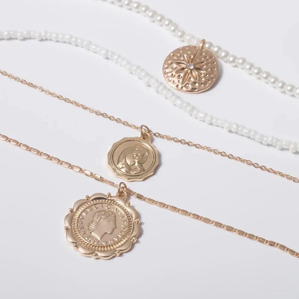 Женское многослойное ожерелье PuRui колье чокер с имитацией жемчуга золотистого