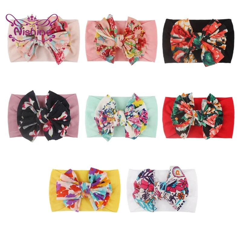 

16*9 CM Toddler Comfortable Soft Nylon Hairband Fashion Print Bowknot Elastic Headband Children Bows Headwear Party Decoration