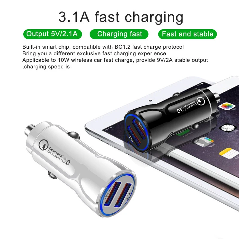 

Quick Charge 3.0 USB Car Charger For Xiaomi mi 9 Huawei P30 Pro GPS QC3.0 Fast Charge Dual USB Car Phone Charger Adapter in Car
