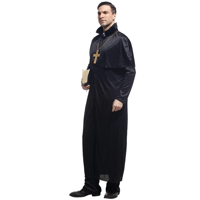 

Men Priest Father Church Outfit Adults Boys Masquerade Robe Cloak Halloween Cosplay Costumes Party Role Play Dress Up Suit