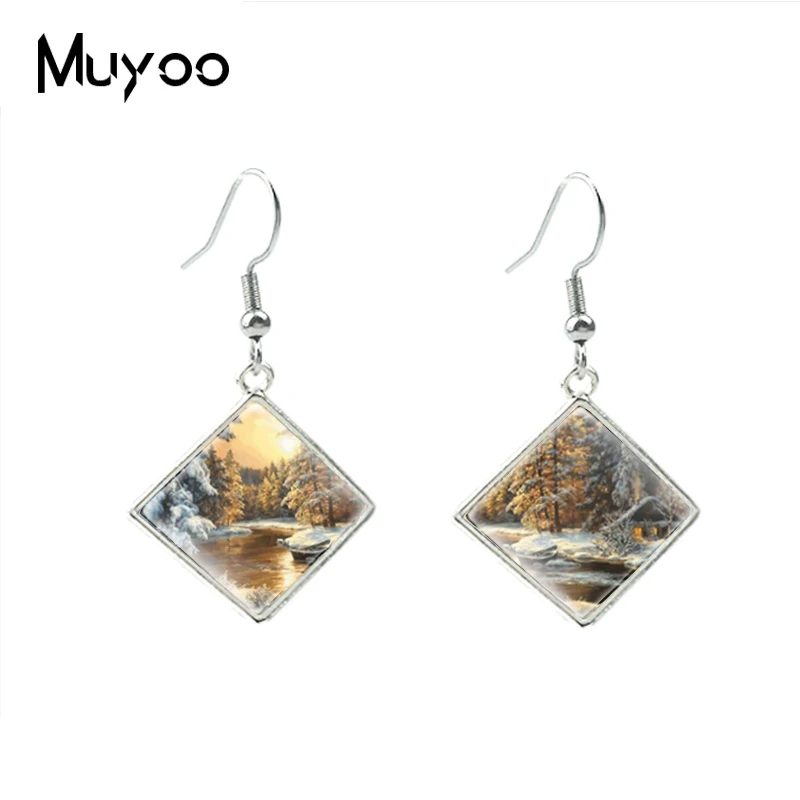 Красивый пейзаж винтажные картины маслом серьги-Крючки с ромбами Знаменитые