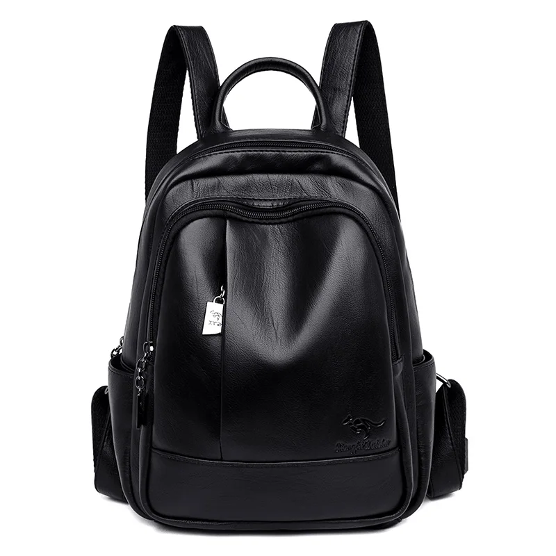 Женские мягкие кожаные рюкзаки, высокое качество, рюкзак Mochila Feminina, школьные сумки для девочек-подростков, рюкзак для путешествий, Sac A Dos - Цвет: Black