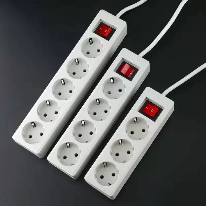 

EU Standard German Type Power Strip 3/4/5 Sockets in Row Flat Adapter Light Switch with Surge Protector Extension Cable