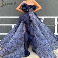 2020 dubai blue sequined evening dresses sexy a line formal dresses ruffles ruched feather prom party gowns vestido de festa