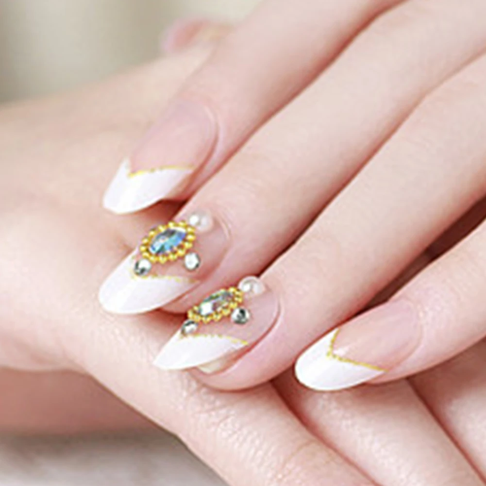 Французский стиль искусственные ногти наконечники со стразами накладные