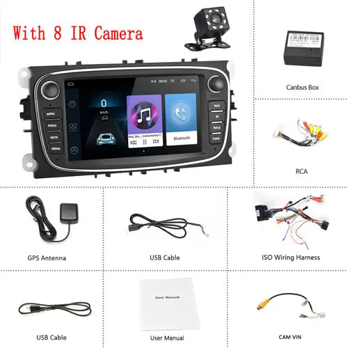 Black 8 IR Camera Camecho 2 DIN 7 ''Android 8,1 Автомобильный мультимедийный плеер gps автомобильный Радио Wifi Автомобильный плеер для Ford/Focus/S-Max/Mondeo 9/Galaxy/C-Max - Цвет: Black 8 IR Camera