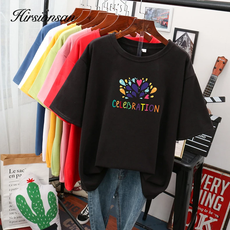 

Hirsionsan Colorful Printed Cotton T Shirts Women Summer New Vintage Soft Loose 100% Cotton Tees Female Aesthetic Casual Tops