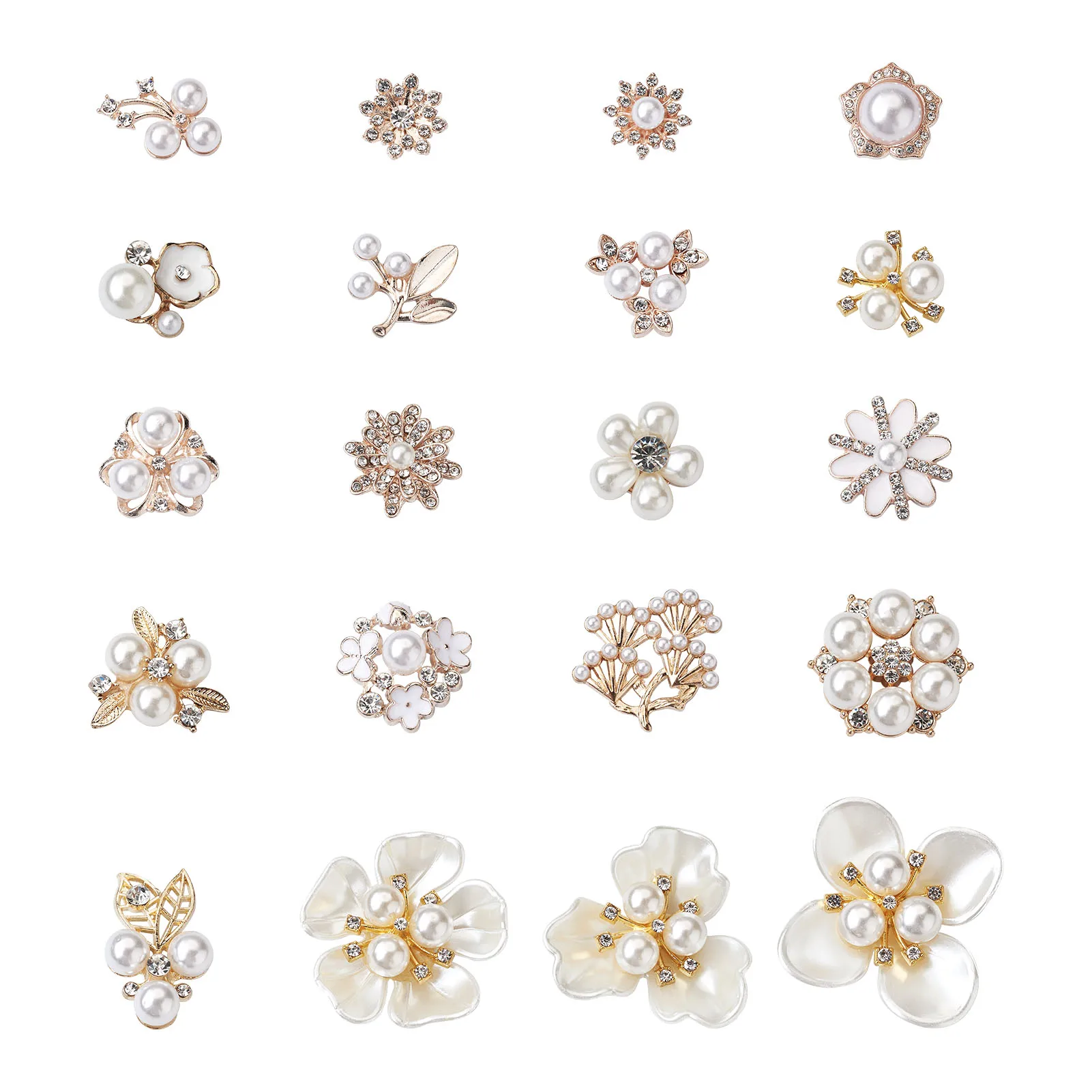 

40Pcs Imitation Plastic Pearl & Crystal Glass Rhinestone Flower Alloy Cabochons Mixed Color Brooch Hairpin DIY Jewelry Findings