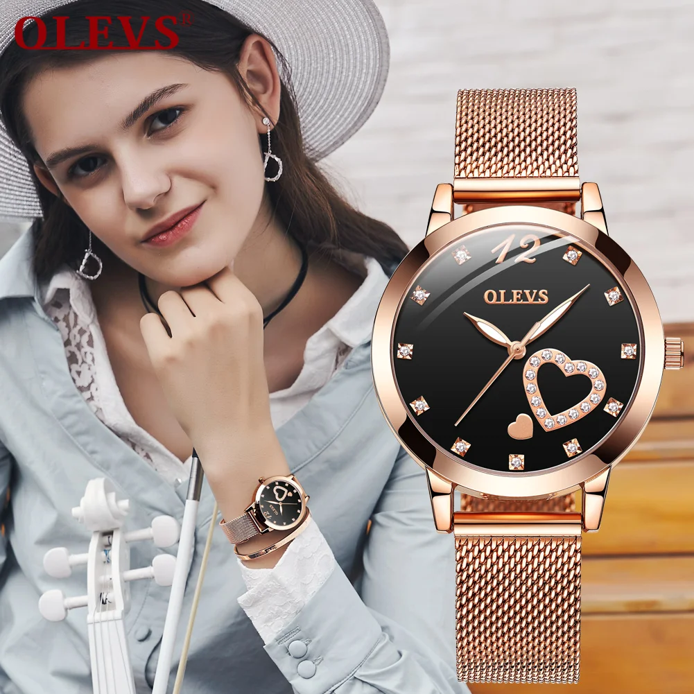 

OLEVS Fashion Luxury Women Quartz Wrist Watch Heart Design Watch Face For Valentine's Gift Ladies Watches relogio feminino