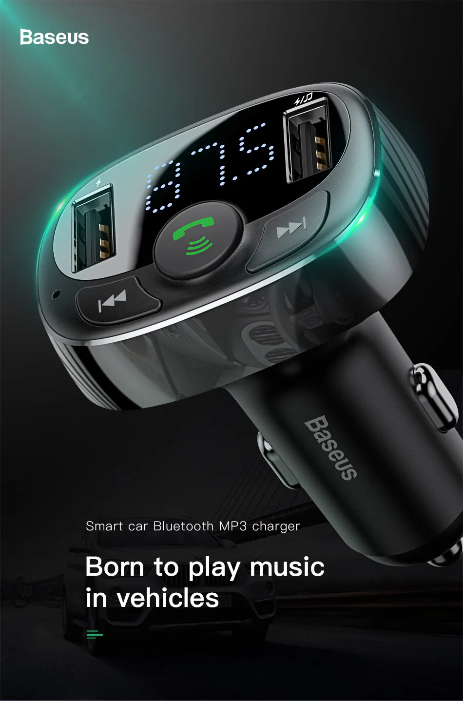 New dual USB Car Charger transmitter Bluetooth hands free FM modulator car charger for Xiaomi mp3