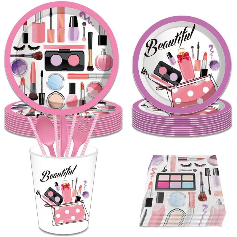 Spa Make Up Birthday Party Supplies Makeup Disposable Tableware with Plates Cup Napkins Balloons More for Girls Decoration | Дом и сад