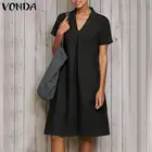 Женское платье 2021 VONDA, сексуальное платье с v-образным вырезом и коротким рукавом, однотонные платья, богемные вечерние платья длиной до колена, вечерние платья