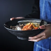 japanese design black single matte ceramic tableware sushi round plate rice big bowl