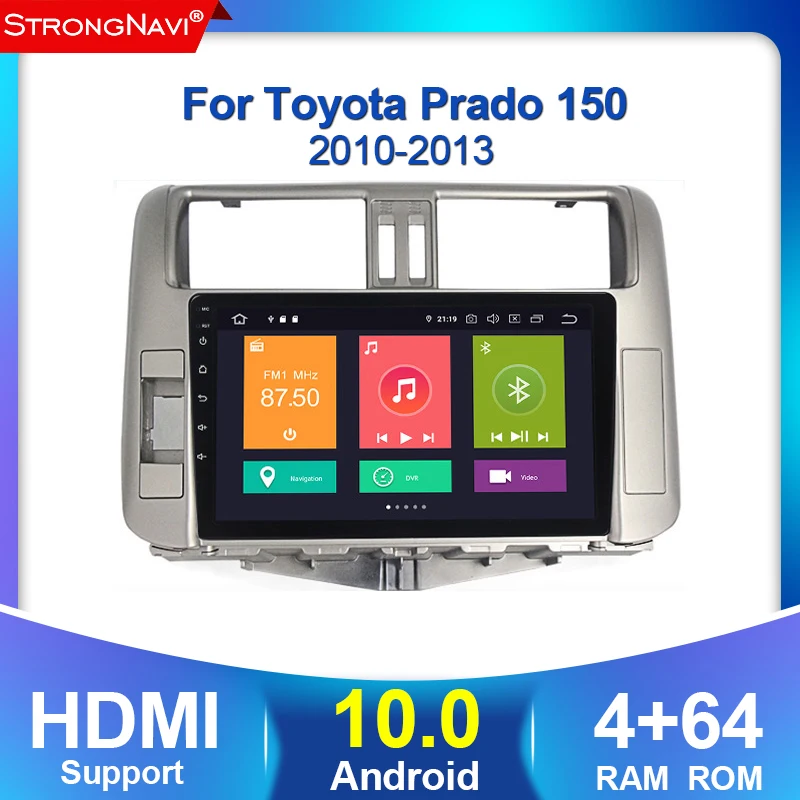 Автомобильный мультимедийный плеер 4 Гб ОЗУ 64 ПЗУ 2din Android 10 GPS для Toyota Prado 150 2010 2011 2012