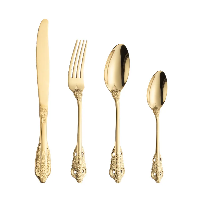 

4Pcs/Set Dinnerware Set Gold Cutlery Fork 18/10 Stainless Steel Spoon Royal Cutlery Forks Knives Spoons Kitchen Spoon Tableware